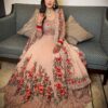 NSR 1251 Orange Gown : Georgette Bottom : Micro Cotton Work : Embroidery Sequences Work With Diamond Wedding, Party, Festive,@1699/- Only | Gowns, Bollywood Gowns, Creative Gowns, Designer Gowns, Embroidered Gowns, Party Wear Gowns, Party Wear Suits