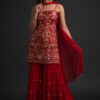 NSR 1301 Red Top : Georgette Work : Heavy Embroidery With Real Mirror Work Sharara : Georgette Wedding, Party, Festive, Events @1849/- | Salwar suit, Casual Suits, Creative suits, Designer Suits, Palazzo Suits, Party Wear Suits, Straight Suits
