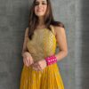 NSR 555 Yellow Jumpsuit : Heavy Faux Georgette Work : Heavy Embroidery With Sequin Work Flair : Each Leg 1.5 M Casual, Party @1699/- | Jump Suits, Salwar suit, Casual Suits, Creative suits, Designer Suits, Palazzo Suits, Party Wear Suits, Straight Suits
