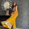 NSR 555 Yellow Jumpsuit : Heavy Faux Georgette Work : Heavy Embroidery With Sequin Work Flair : Each Leg 1.5 M Casual, Party @1699/- | Jump Suits, Salwar suit, Casual Suits, Creative suits, Designer Suits, Palazzo Suits, Party Wear Suits, Straight Suits