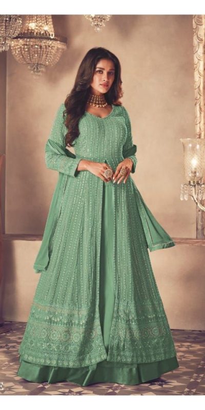 FC:-122 Green color heavy Georgette with Embroidery And Santoon Work Classic Designer Suit Wedding,Party,Festive@2399/- Only | Anarkali Suits, Bollywood Anarkali, Creative-Anarkali, Designer Anarkali, Embroidered Anarkali, Party Wear Anarkali