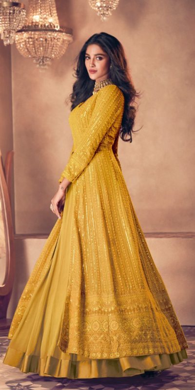 FC:-122 Yellow color heavy Georgette with Embroidery And Santoon Work Classic Designer Suit Wedding,Party,Festive@2399/- Only | Anarkali Suits, Bollywood Anarkali, Creative-Anarkali, Designer Anarkali, Embroidered Anarkali, Party Wear Anarkali
