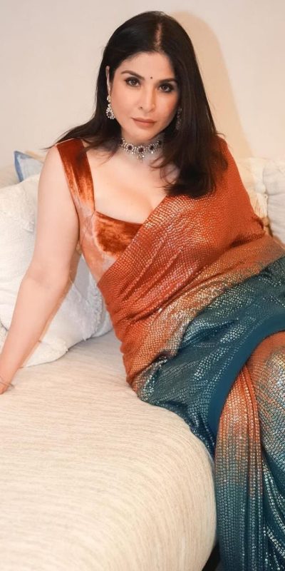 Orange Color Georgette Heavy Embroider Two Color Sequins Work Saree