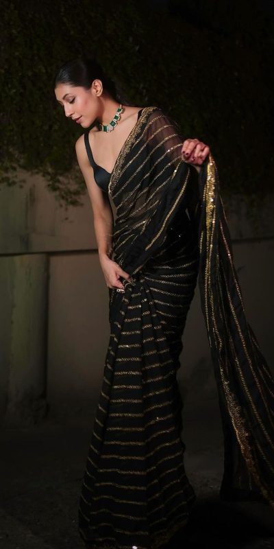DF 3393 Black Color Georgette With Heavy Sequins Embroidery Work Saree Casual, Party Wear, Wedding, Events Etc. Expected Delivery 4-6 Working Days 1799/- | Sarees, Bollywood Sarees, Creative Sarees, Designer Sarees, Embroidered Sarees, Ethnic Saree, Modern Digital sarees, Party Wear Sarees