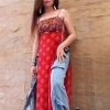 Red Foix Georgette Chine Stich Mirror Kurti