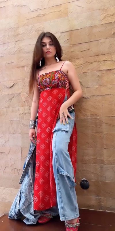 New Red Color Foix Georgette Chine Stich Work Real Mirror Kurti