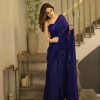 Perfect Navy Blue Color Georgette Heavy Sequins Embroidery Saree