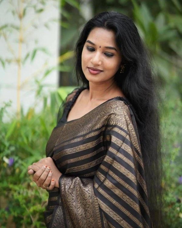 KP 4085 Black Color Soft Lichi Silk Jacquard On All Over Saree Casual, Party Wear, Wedding, Events Etc. Expected Delivery 4-6 Working Days @1399/- | Sarees, Bollywood Sarees, Creative Sarees, Designer Sarees, Embroidered Sarees, Ethnic Saree, Modern Digital sarees, Party Wear Sarees