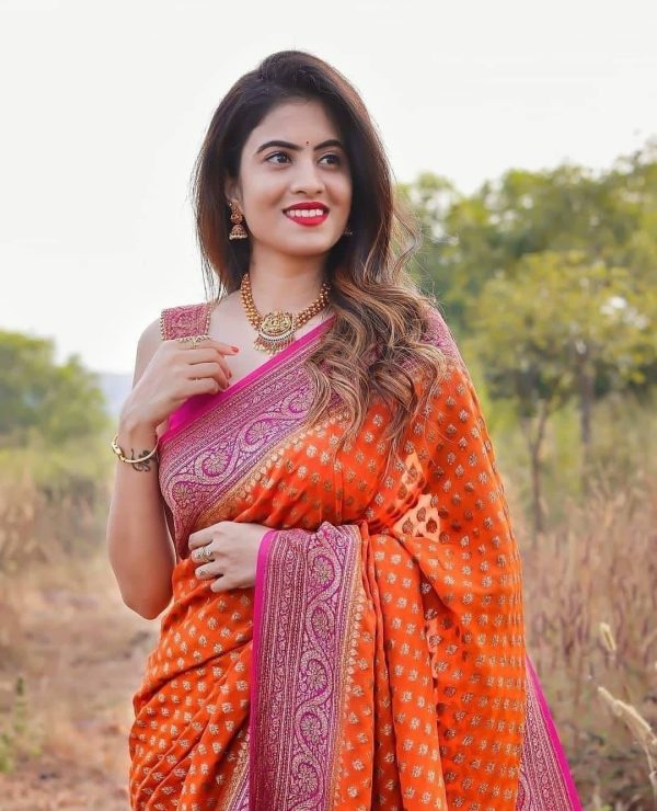 KP 3079 Orange Color Soft Lichi Silk Cloth Rich Pallu All Over Saree Events Casual, Wedding, Festive, Events . Expected Delivery  4-6 Working Days @1449/- | Sarees, Bollywood Sarees, Creative Sarees, Designer Sarees, Embroidered Sarees, Ethnic Saree, Modern Digital sarees, Party Wear Sarees
