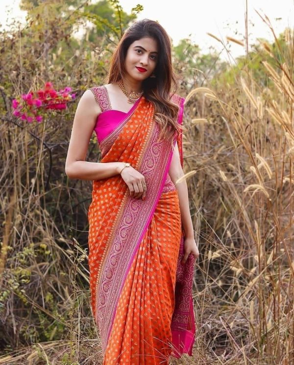 KP 3079 Orange Color Soft Lichi Silk Cloth Rich Pallu All Over Saree Events Casual, Wedding, Festive, Events . Expected Delivery  4-6 Working Days @1449/- | Sarees, Bollywood Sarees, Creative Sarees, Designer Sarees, Embroidered Sarees, Ethnic Saree, Modern Digital sarees, Party Wear Sarees