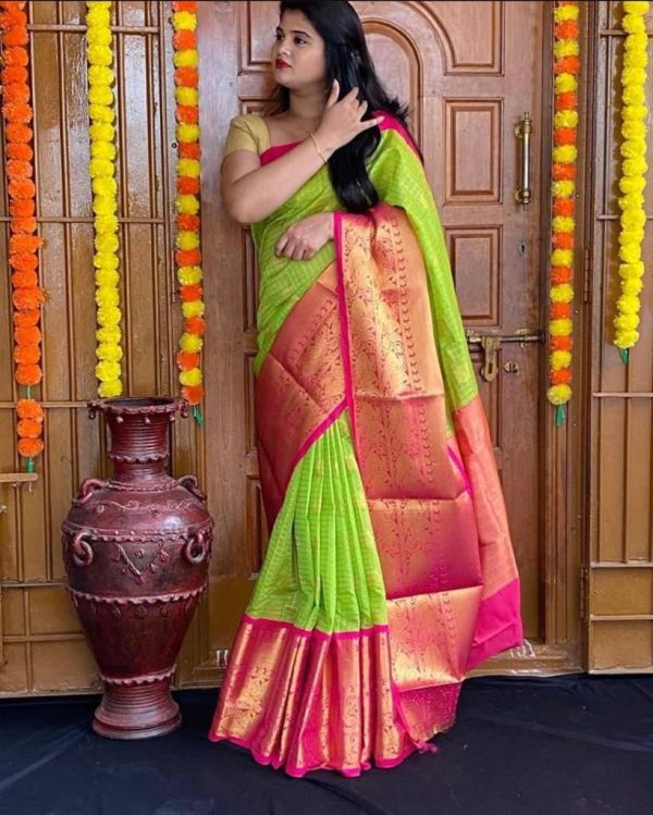 KP 4005 Green Color Soft Lichi Silk Jacquard On All Over Saree Casual, Party Wear, Wedding, Events Etc. Expected Delivery 4-6 Working Days @1449/- | Sarees, Bollywood Sarees, Creative Sarees, Designer Sarees, Embroidered Sarees, Ethnic Saree, Modern Digital sarees, Party Wear Sarees