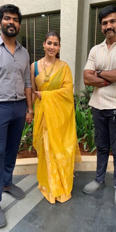 Nayanthara Yellow Color Soft Lichi Silk Jacquard All Over Saree