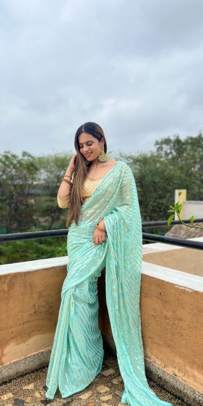 JR 582 Aquamarine Color Georgette Embroidery Sequence Saree Casual, Wedding, Festive, Events Expected Delivery  4-6 Working Days @1649/- | Sarees, Bollywood Sarees, Creative Sarees, Designer Sarees, Embroidered Sarees, Ethnic Saree, Modern Digital sarees, Party Wear Sarees