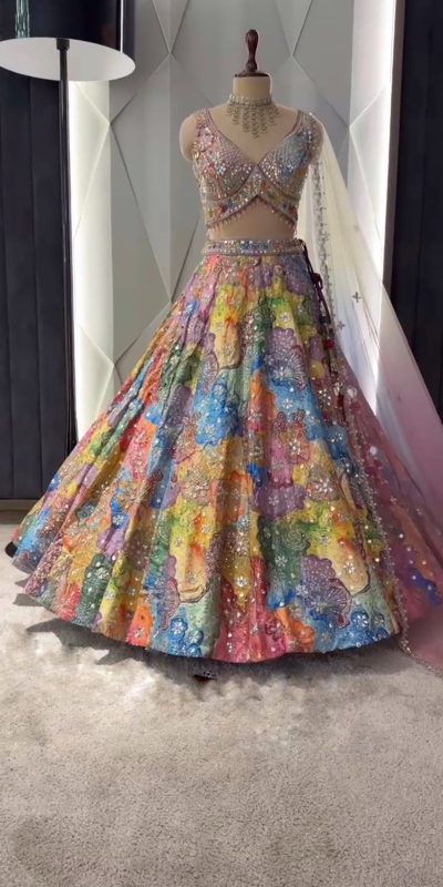 BD 1609 Malty Color Satin Silk Embroidered Lehenga Choli Casual, Wedding, Festive, Events Expected Delivery 4-6 Working Days @3049/- | Lehenga, Bollywood Lehenga, Creative Lehenga, Designer Lehenga, Embroidered Lehenga, Party Wear Lehenga