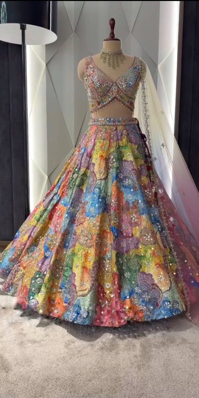 BD 1609 Malty Color Satin Silk Embroidered Lehenga Choli Casual, Wedding, Festive, Events Expected Delivery 4-6 Working Days @3049/- | Lehenga, Bollywood Lehenga, Creative Lehenga, Designer Lehenga, Embroidered Lehenga, Party Wear Lehenga