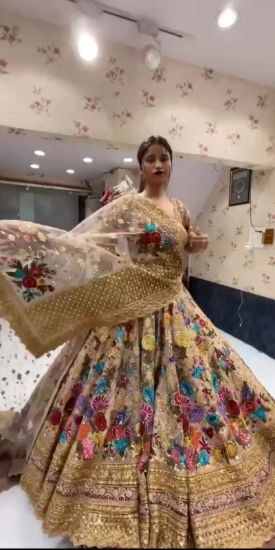 BD 1612 Golden Color Georgette Embroidered Sequins Lehenga Choli Casual, Wedding, Festive, Events Expected Delivery 4-6 Working Days @3449/- | Lehenga, Bollywood Lehenga, Creative Lehenga, Designer Lehenga, Embroidered Lehenga, Party Wear Lehenga