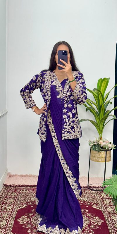 ST 1054 Royal Blue Color Chinon Embroidery Work Koti And Saree Casual, Wedding, Party, Festive, Events Etc. Expected Delivery 4-6 Working Days @2399/- | Sarees, Bollywood Sarees, Creative Sarees, Designer Sarees, Embroidered Sarees, Ethnic Saree, Modern Digital sarees, Party Wear Sarees