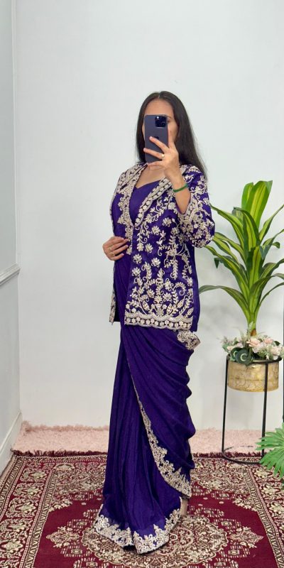 ST 1054 Royal Blue Color Chinon Embroidery Work Koti And Saree Casual, Wedding, Party, Festive, Events Etc. Expected Delivery 4-6 Working Days @2399/- | Sarees, Bollywood Sarees, Creative Sarees, Designer Sarees, Embroidered Sarees, Ethnic Saree, Modern Digital sarees, Party Wear Sarees