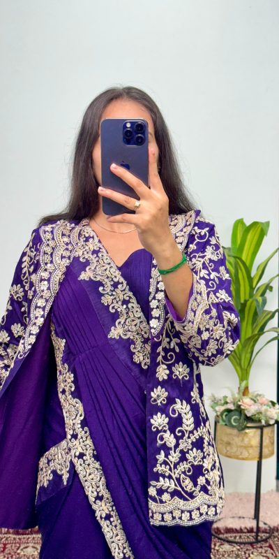 ST 1054 Royal Blue Color Chinon Embroidery Work Koti And Saree Casual, Wedding, Party, Festive, Events Etc. Expected Delivery 4-6 Working Days @2399/- | Sarees, Bollywood Sarees, Creative Sarees, Designer Sarees, Embroidered Sarees, Ethnic Saree, Modern Digital sarees, Party Wear Sarees