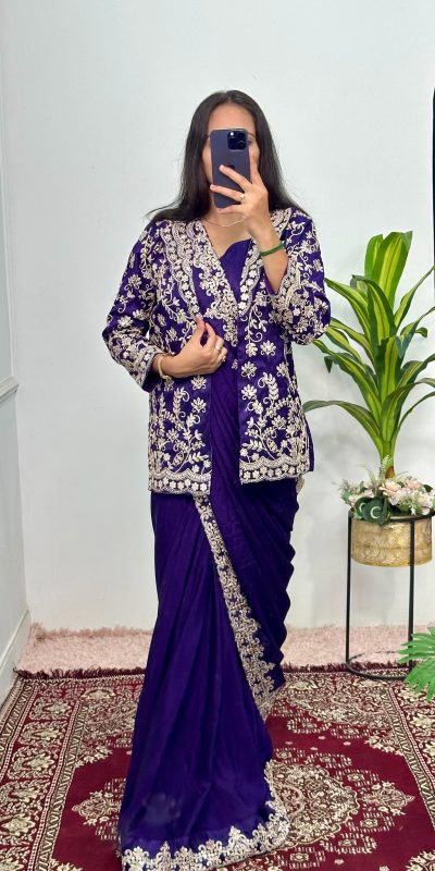 ST 1054 Royal Blue Color Chinon Embroidery Work Koti And Saree Casual, Wedding, Party, Festive, Events Etc. Expected Delivery 4-6 Working Days @2399/- | Sarees, Bollywood Sarees, Creative Sarees, Designer Sarees, Embroidered Sarees, Ethnic Saree, Modern Digital sarees, Party Wear Sarees