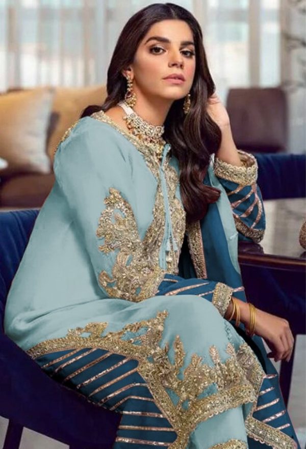Aglow Light Blue Georgette Embroidery Sequence Salwar Suit