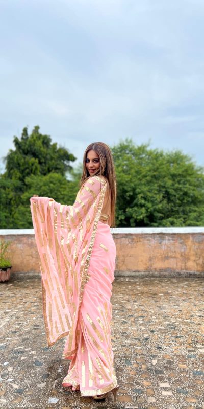 Glamorous Pink Color Georgette Embroidery Sequence Saree