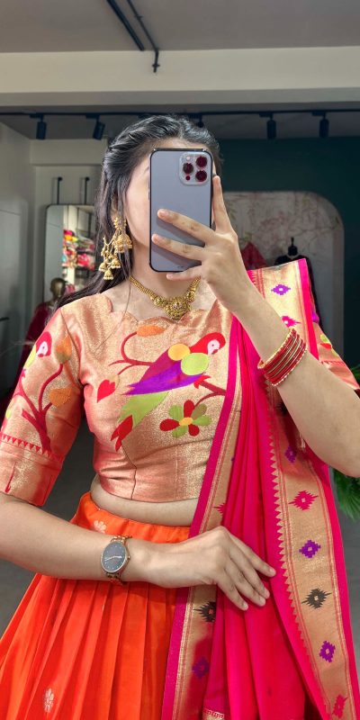 LNB 2005 Orange Jacquard Silk Weaving Zari Lehenga Choli Festive Party Wedding, Events etc. Delivery 4-6 Working Days @3499/- | Lehenga, Bollywood Lehenga, Creative Lehenga, Designer Lehenga, Embroidered Lehenga, Party Wear Lehenga