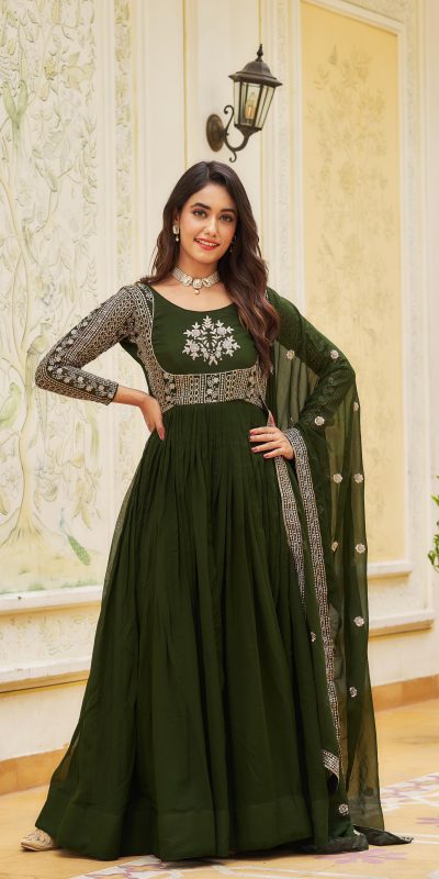 Ram 025 Green Color Georgette Sequence Embroidery Gown Casual, Wedding, Festive, Events Expected Delivery 4-6 Working Days @1999/- | Gowns, Bollywood Gowns, Creative Gowns, Designer Gowns, Embroidered Gowns, Party Wear Gowns