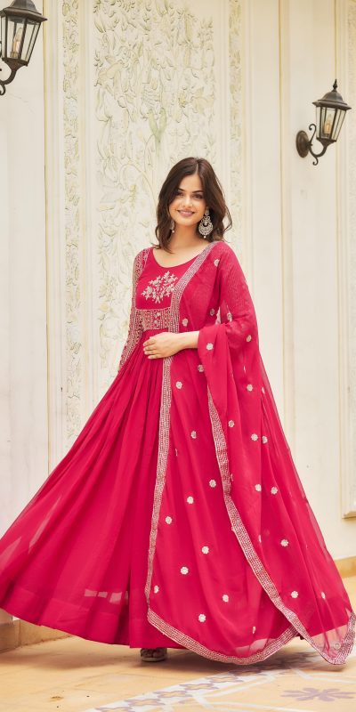 Artfully Pink Color Georgette Sequence Embroidery Gown