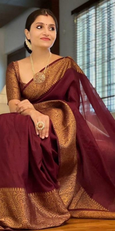 Stylish Maroon Color Soft Lichi Silk Cloth Jacquard All Over Saree