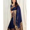 Stylish Navy Blue Color Soft Lichi Silk Cloth Jacquard All Over Saree