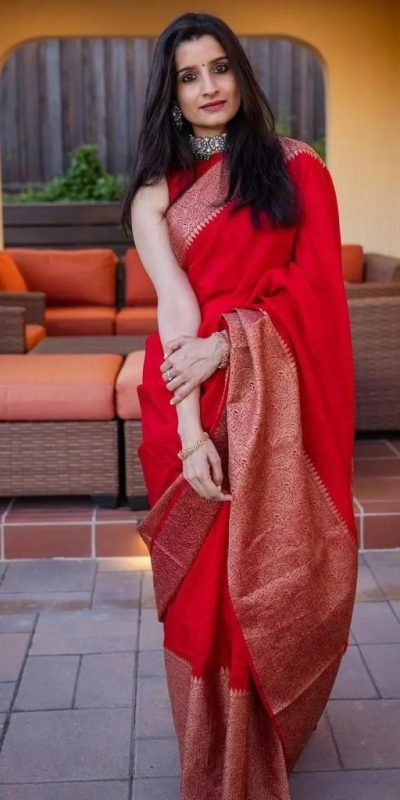 Stylish Red Color Soft Lichi Silk Cloth Jacquard All Over Saree