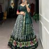 LNB 1223 Green Color Aglow Tussar Silk Ikkat Print Foil Work Lehenga Choli Wedding, Festive, Events Expected Delivery 4-6 Working Days@2449/- Only | Lehenga, Bollywood Lehenga, Creative Lehenga, Designer Lehenga, Embroidered Lehenga, Party Wear Lehenga