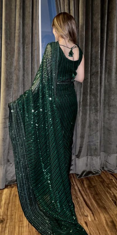 JR-620 Green Sequin Georgette With Embroidery Work Saree Casual, Party Wear, Wedding, Events Etc.4-6 Working Days @ 1748/- only | Sarees, Bollywood Sarees, Creative Sarees, Designer Sarees, Embroidered Sarees, Ethnic Saree, Modern Digital sarees, Party Wear Sarees
