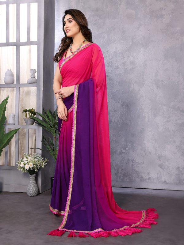 Attractive In Magenta Color Faux Peding Georgette Party Wear Saree