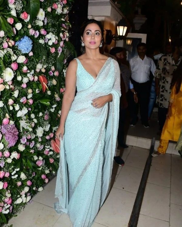 Attractive Sky Blue Color Georgette With Embroidery Work Saree