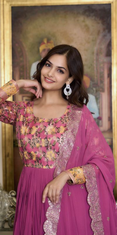  Ram 052 Pink Color Fox Georgette Embroider Pure Zecard Work Gown Wedding Party, Festive, Events Etc.4-6 Working Days@2149/-only  | Gowns, Bollywood Gowns, Creative Gowns, Designer Gowns, Embroidered Gowns, Party Wear Gowns, Straight Suits