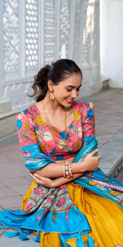 LNB 1234 Sky Blue Color Dola Silk Kalamkari Print Zari Border Lehenga Choli Wedding, Party, Festive, Events Etc. Delivery 4-6 Working Days Rs 2149 | Lehenga, Bollywood Lehenga, Creative Lehenga, Designer Lehenga, Embroidered Lehenga, Party Wear Lehenga