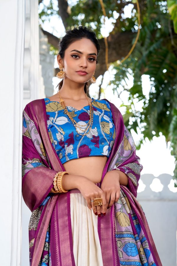 Violet Dola Silk Print Zari Border Lehenga Choli - Image 2
