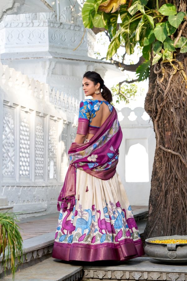 Violet Dola Silk Print Zari Border Lehenga Choli - Image 3