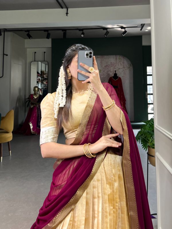 Cream Kanchipuram Zari Weaving Work Lehenga Choli - Image 2