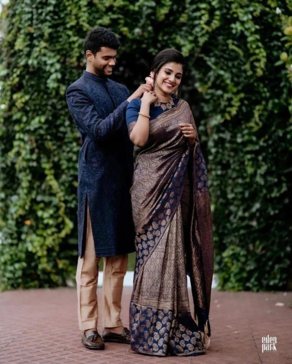 Navy Blue Soft Silk Jacquard Work On All Over Saree - Image 2