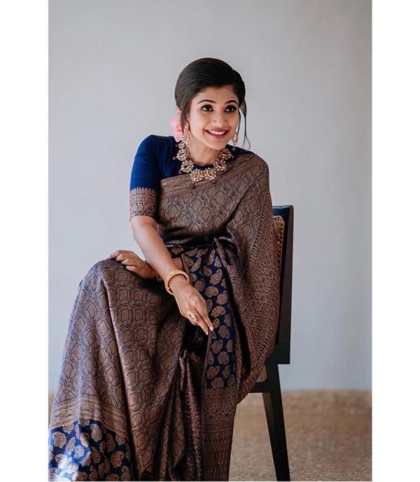 Navy Blue Soft Silk Jacquard Work On All Over Saree - Image 4
