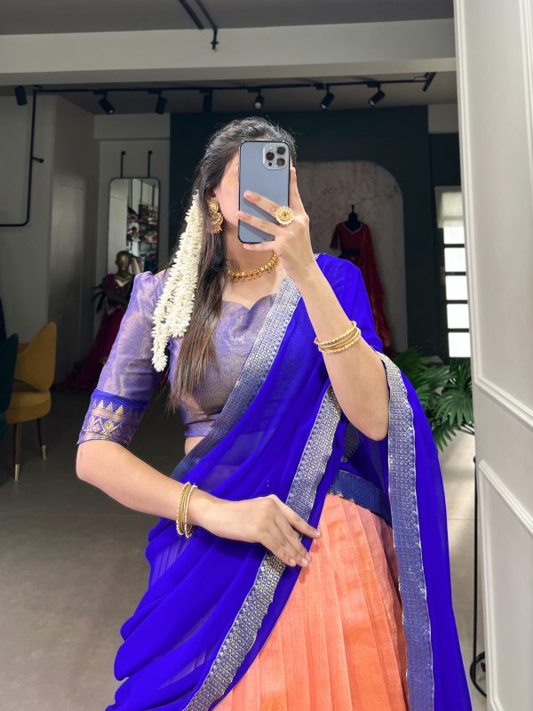 Peach Kanchipuram Zari Weaving Work Lehenga Choli - Image 2