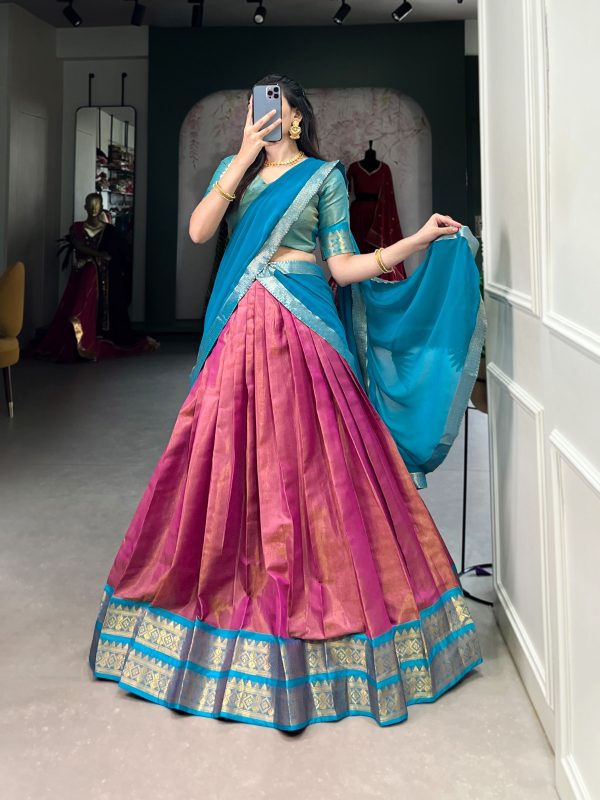 Pink Kanchipuram Zari Weaving Work Lehenga Choli - Image 3