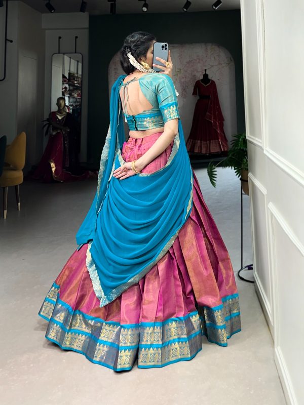 Beautiful Pink Color Kanchipuram Zari Weaving Work Lehenga Choli