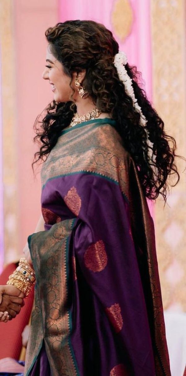 Wine Soft Silk Jacquard Work On All Over Saree - Image 4