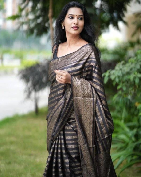 Black Soft Silk Jacquard Work On All Over Saree - Image 5