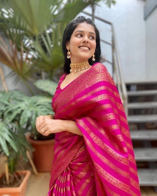 Pink Soft Silk Jacquard Work On All Over Saree - Image 5