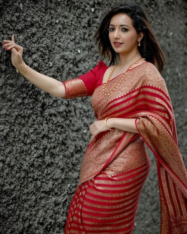 Red Soft Silk Jacquard Work On All Over Saree - Image 2